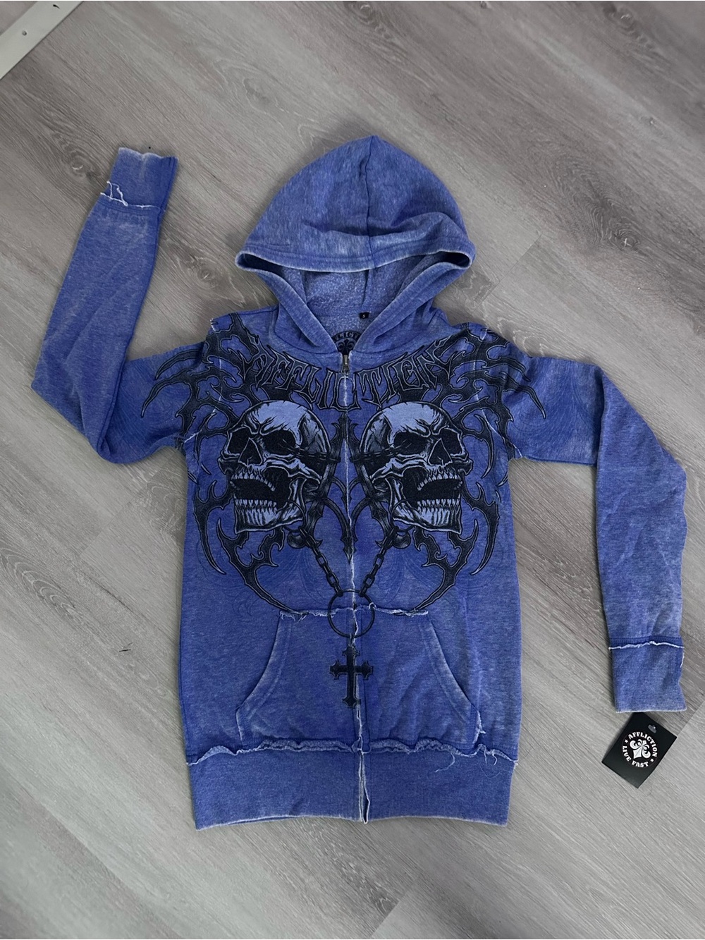 Affliction Blue Skull Zip-Up Hoodie